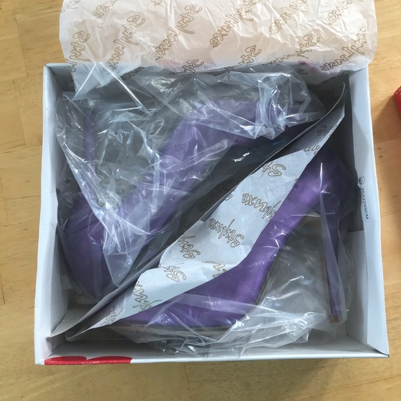 Shimmer Purple Heels 7.5 / 8 Blue Bow New in Box Modcloth Stiletto Amethyst - Picture 13 of 13